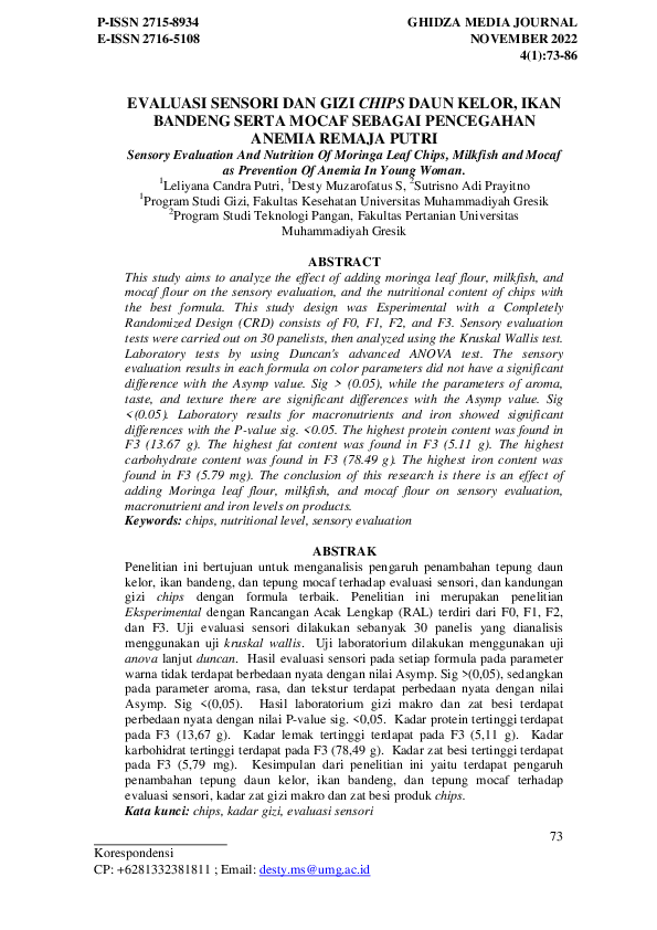 (PDF) Evaluasi Sensori Dan Gizi Chips Tepung Daun Kelor, Ikan Bandeng ...