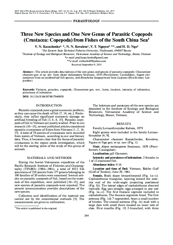 (PDF) Three New Species and One New Genus of Parasitic Copepods ...