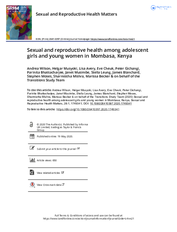 (PDF) Sexual and reproductive health among adolescent girls and young ...