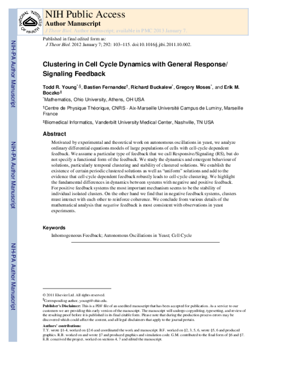 (PDF) Clustering in cell cycle dynamics with general response/signaling ...
