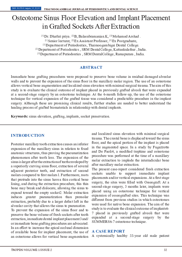 (PDF) Osteotome Sinus Floor Elevation and Implant Placement in Grafted ...