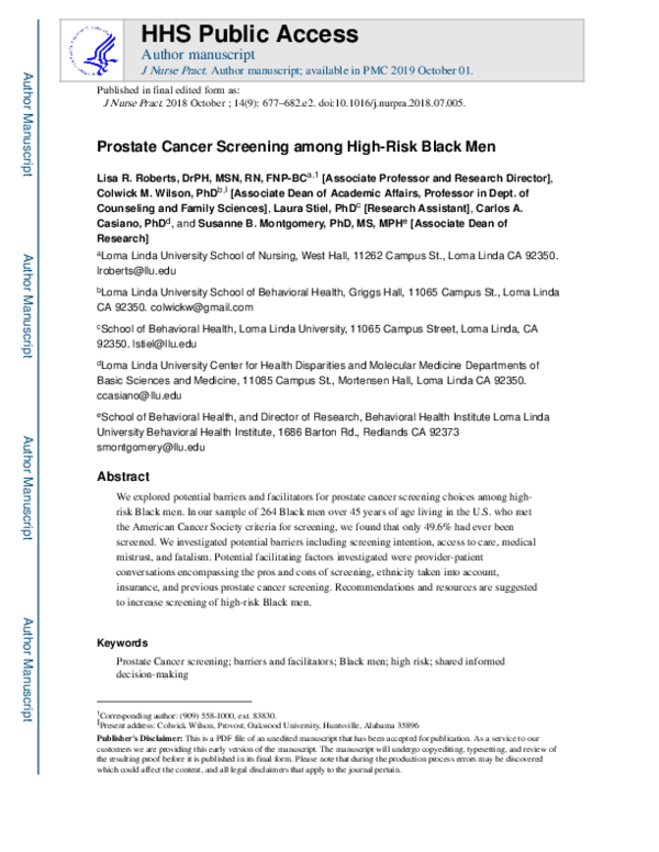 (PDF) Prostate Cancer Screening Among High-Risk Black Men