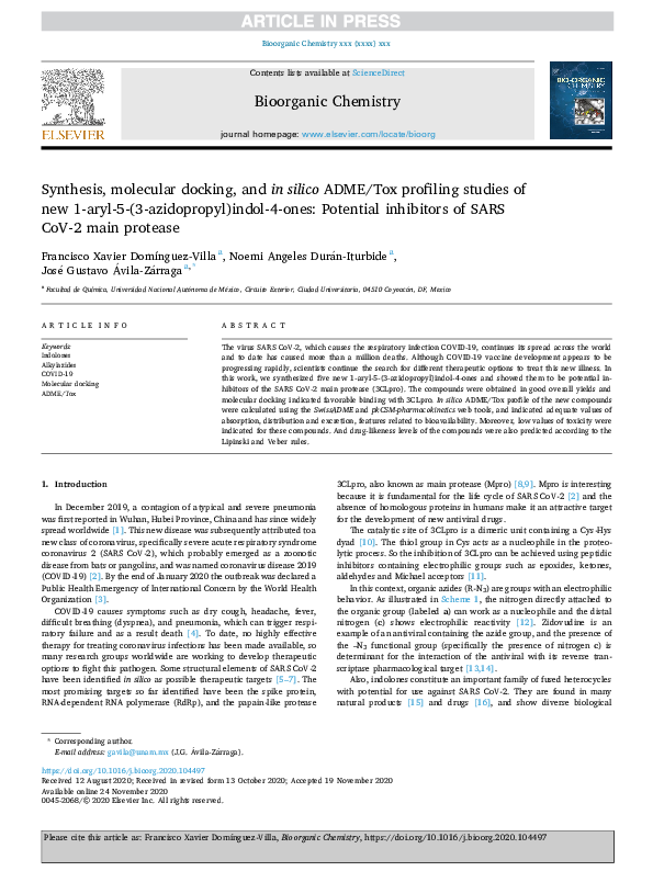 (PDF) Synthesis, molecular docking, and in silico ADME prediction of ...