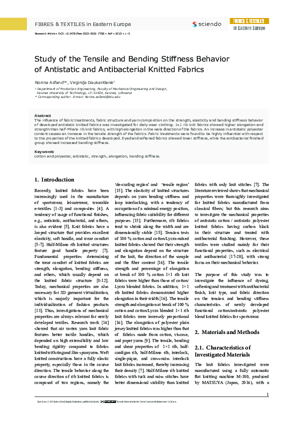 (PDF) Study of the Tensile and Bending Stiffness Behavior of Antistatic ...