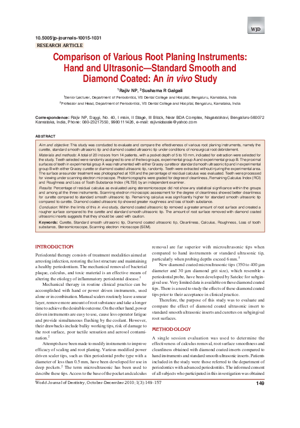 (PDF) Comparison of Various Root Planing Instruments: Hand and ...