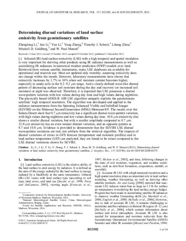 (PDF) Determining diurnal variations of land surface emissivity from ...