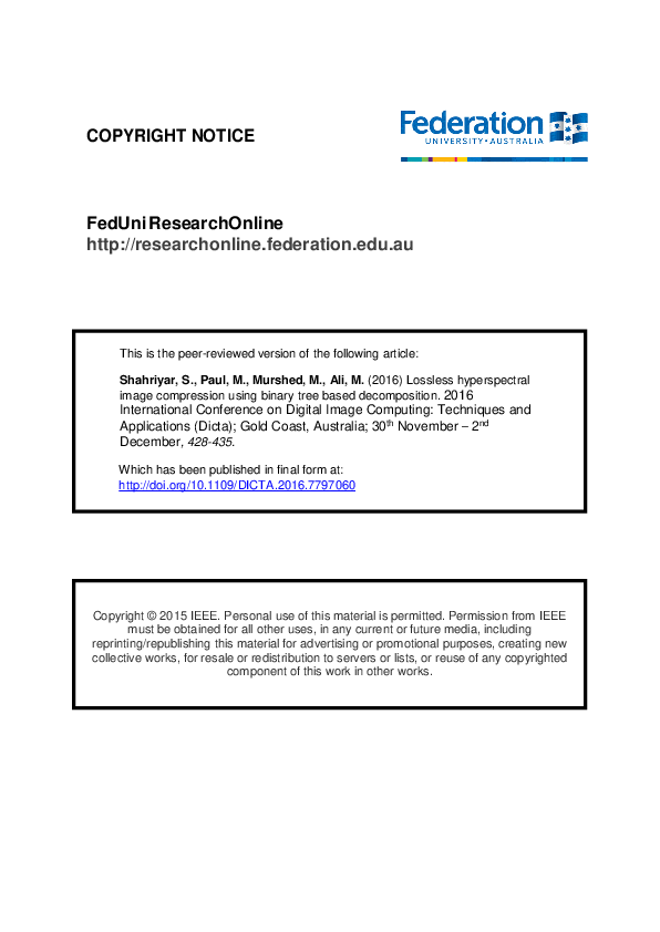 (PDF) Lossless Hyperspectral Image Compression Using Binary Tree Based ...