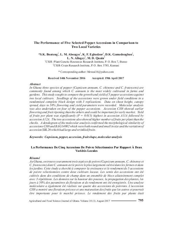 (PDF) The Performance of Five Selected Pepper Accessions in Comparison ...