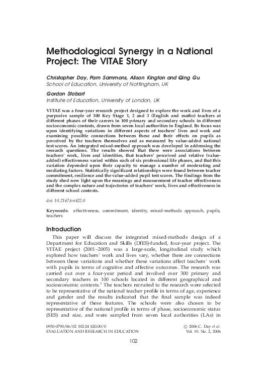 (PDF) Methodological Synergy in a National Project: The VITAE Story