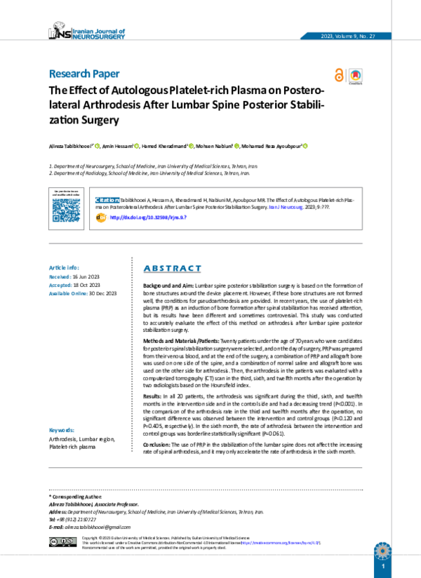 (PDF) The Effect of Autologous Platelet-rich Plasma on Posterolateral ...