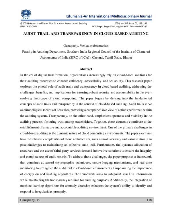 (PDF) Audit Trail and Transparency in Cloud-based Auditing