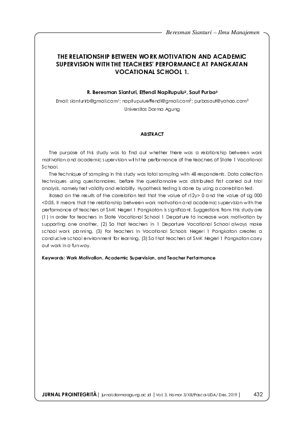 (PDF) The Relationship Between Work Motivation and Academic Supervision ...
