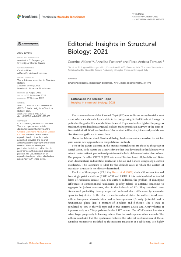 (PDF) Editorial: Insights in Structural Biology: 2021