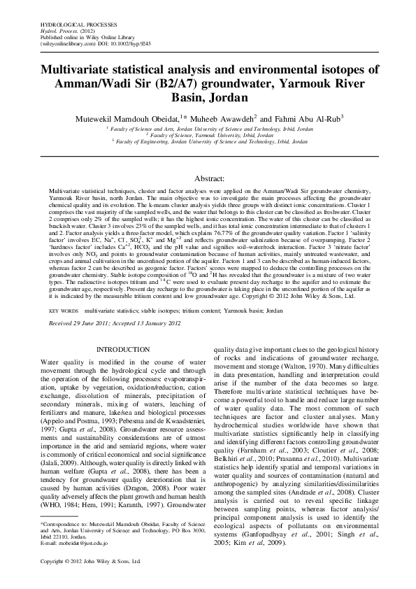 (PDF) Multivariate statistical analysis and environmental isotopes of ...