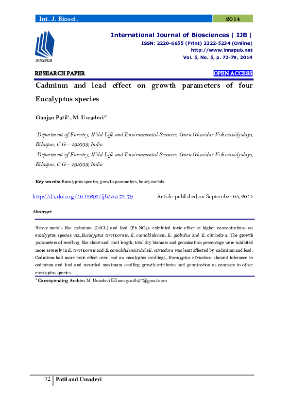 (PDF) Cadmium and Lead Effect on Growth Parameters of Four Eucalyptus ...