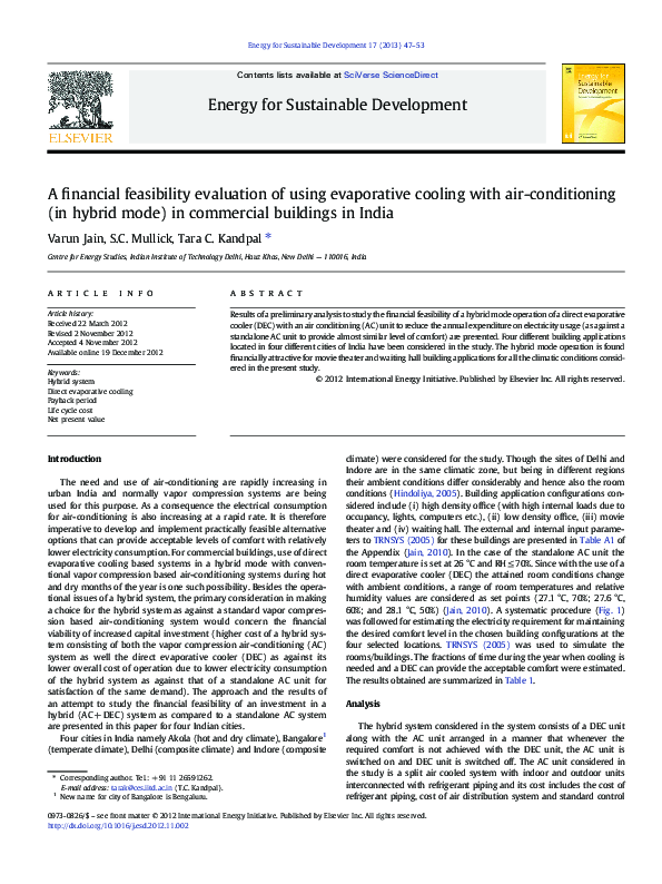 (PDF) A financial feasibility evaluation of using evaporative cooling ...