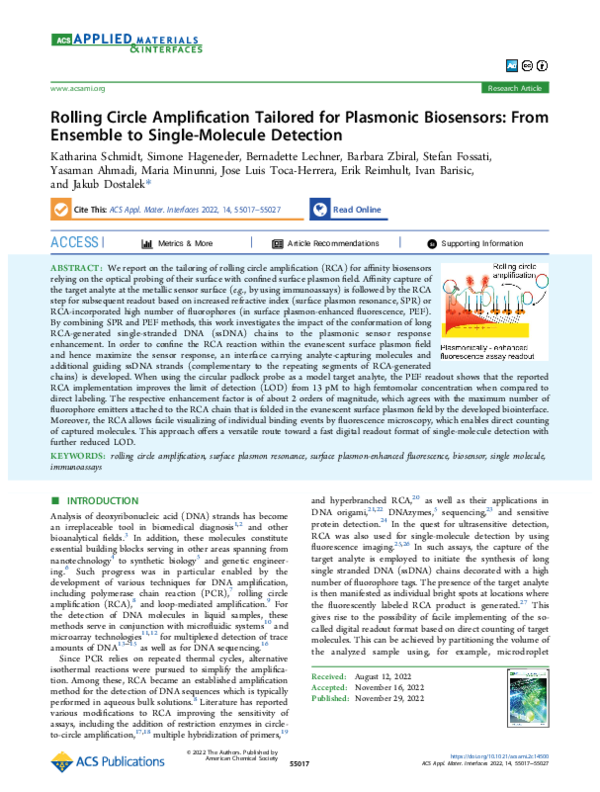 (PDF) Rolling Circle Amplification Tailored for Plasmonic Biosensors ...