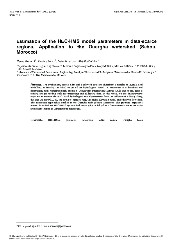 (PDF) Estimation of the HEC-HMS model parameters in data-scarce regions ...