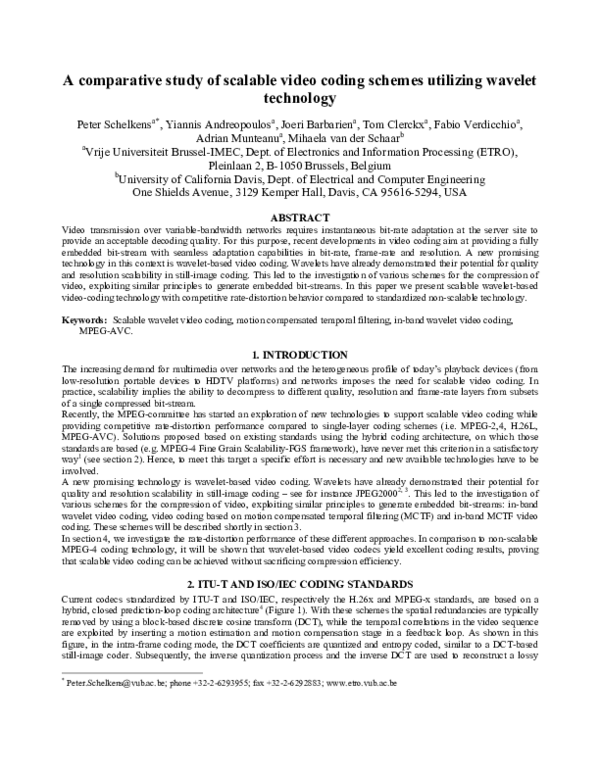 (PDF) A comparative study of scalable video coding schemes utilizing ...