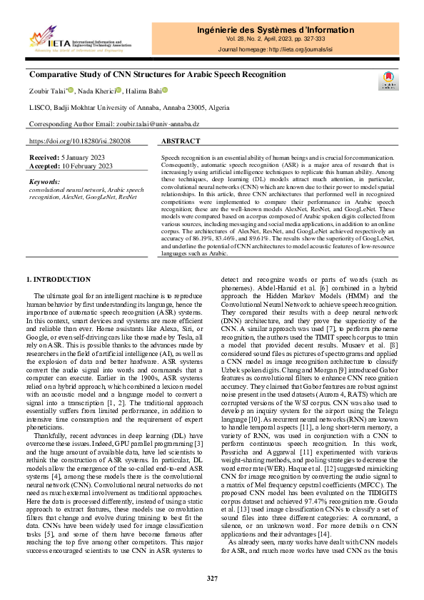 (PDF) Comparative Study of CNN Structures for Arabic Speech Recognition