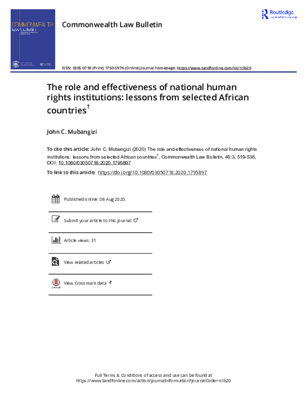 (PDF) The role and effectiveness of National Human Rights Commissions ...