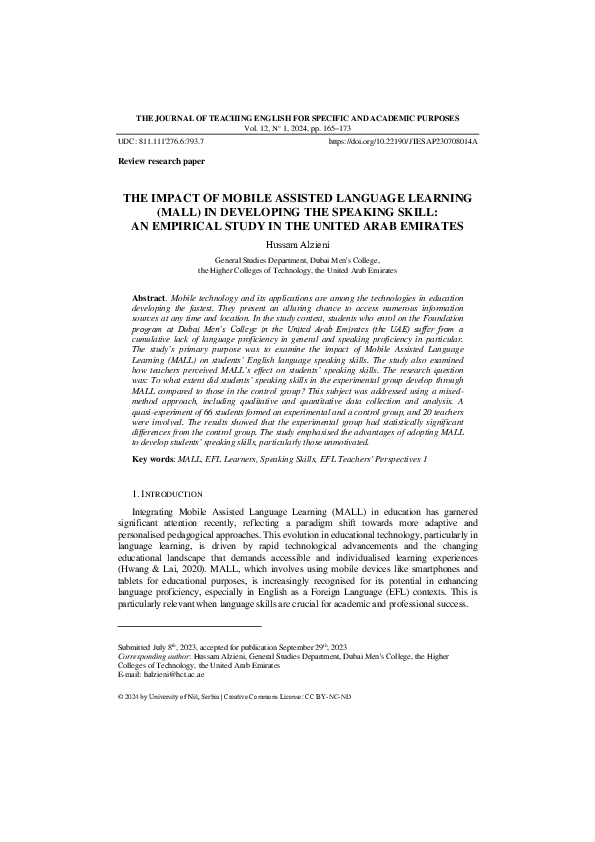 (PDF) THE IMPACT OF MOBILE ASSISTED LANGUAGE LEARNING (MALL) IN ...