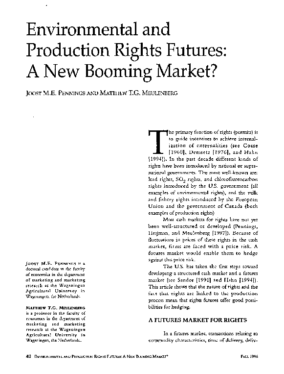 (PDF) Environmental and production rights futures: a new booming market?