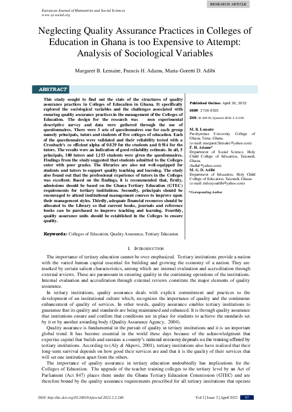 (PDF) Neglecting Quality Assurance Practices in Colleges of Education ...