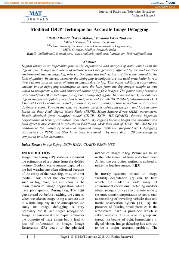 (PDF) Modified IDCP Technique for Accurate Image Defogging
