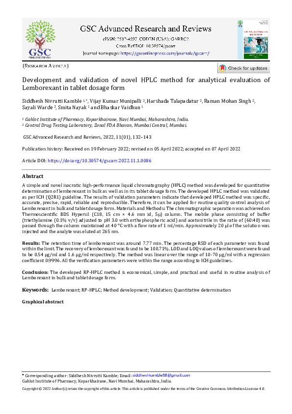 (PDF) Development and validation of novel HPLC method for analytical ...