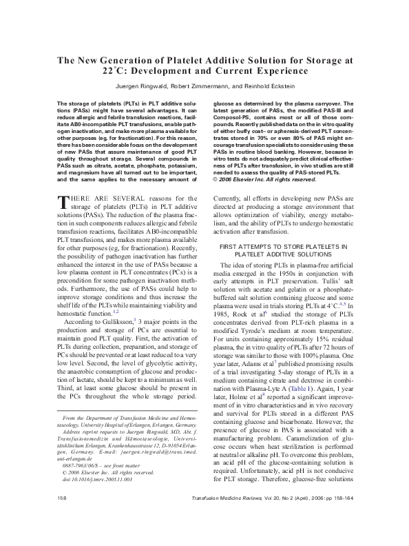 (PDF) The New Generation of Platelet Additive Solution for Storage at ...