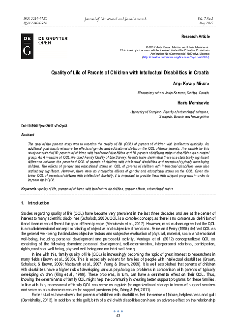 (PDF) Quality of Life of Parents of Children with Intellectual ...
