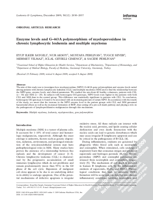(PDF) Enzyme levels and G-463A polymorphism of myeloperoxidase in ...