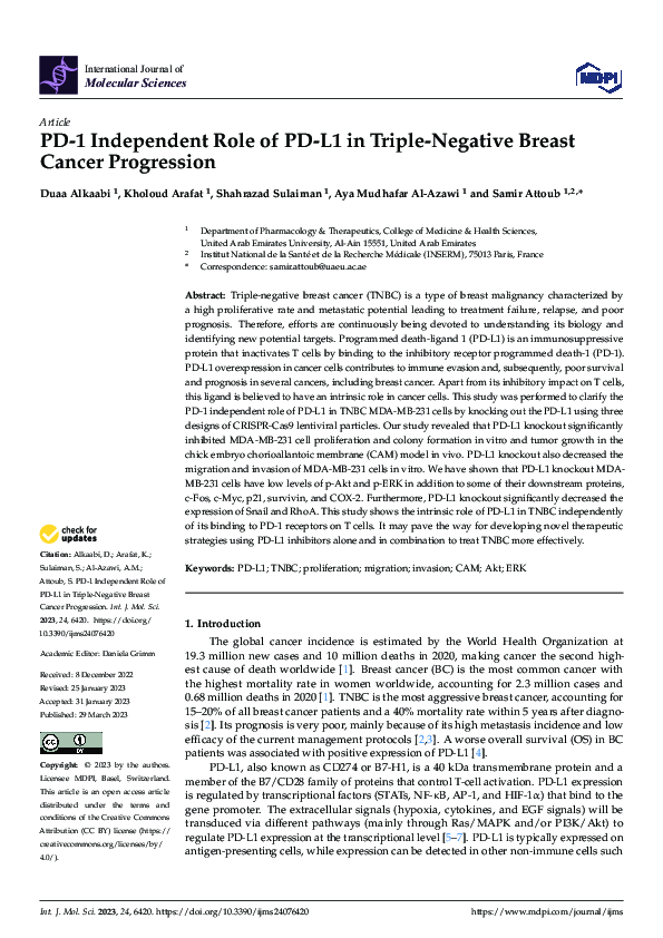 (PDF) PD-1 Independent Role of PD-L1 in Triple-Negative Breast Cancer ...