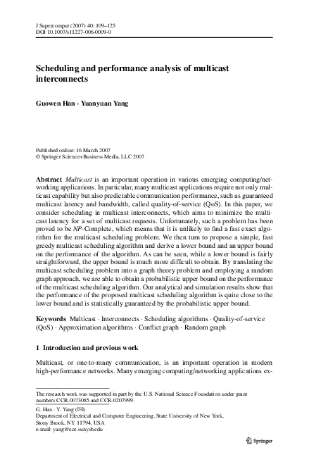 (PDF) Scheduling and performance analysis of multicast interconnects