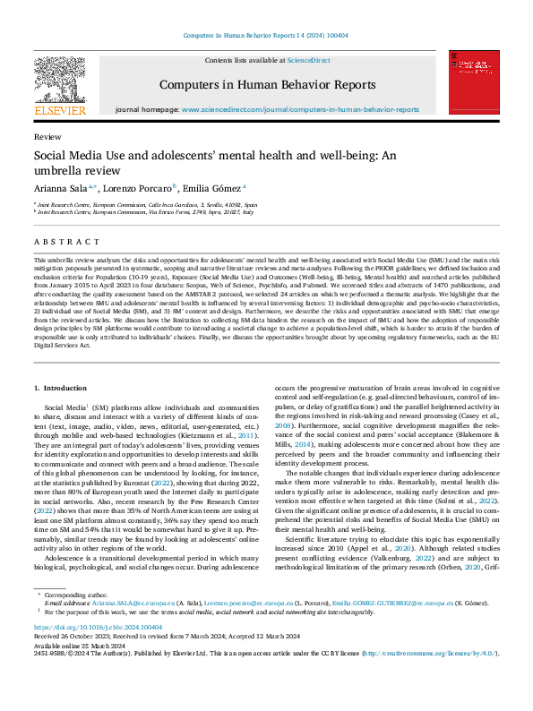 (PDF) Social Media Use and adolescents' mental health and well-being ...
