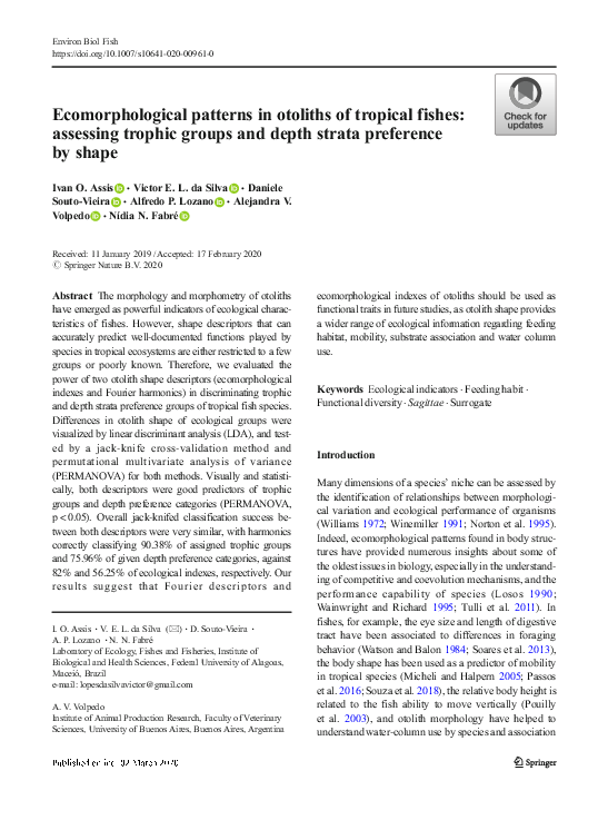 (PDF) Ecomorphological patterns in otoliths of tropical fishes ...