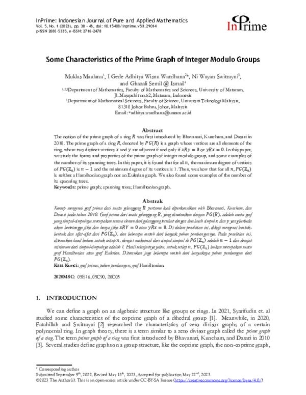 (PDF) Some Characteristics of the Prime Graph of Integer Modulo Groups