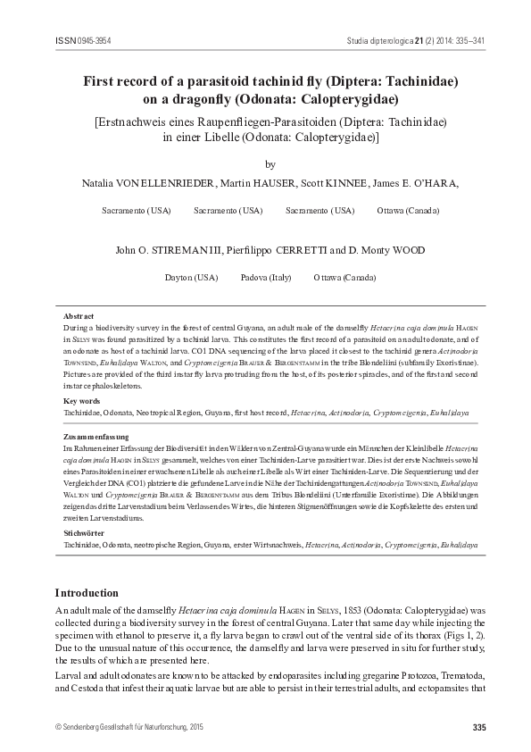 (PDF) First record of a parasitoid tachinid fly (Diptera: Tachinidae ...