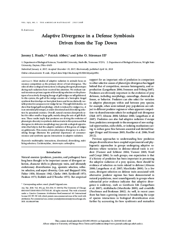(PDF) Adaptive Divergence in a Defense Symbiosis Driven from the Top Down