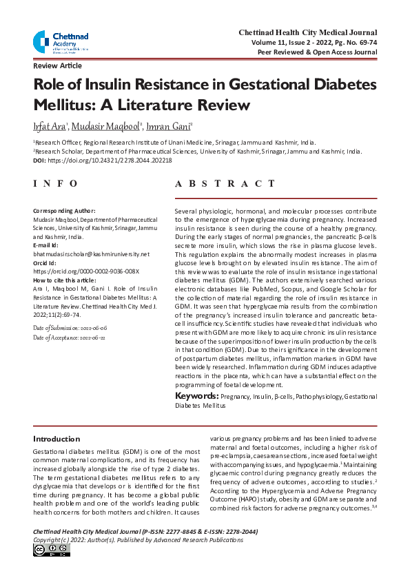 (PDF) Role of Insulin Resistance in Gestational Diabetes Mellitus: A ...