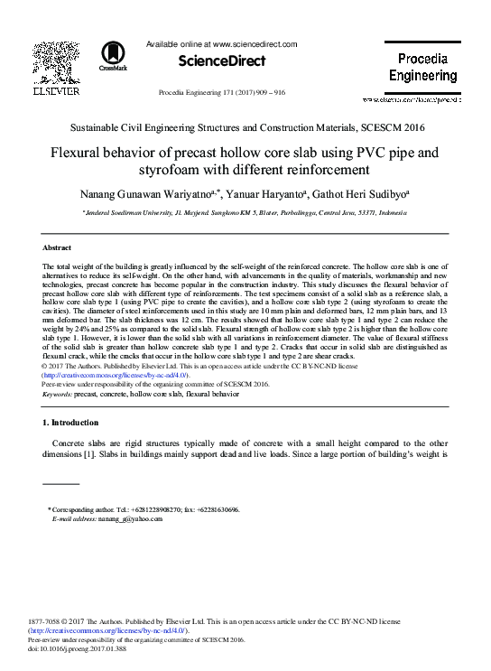 (PDF) Flexural Behavior of Precast Hollow Core Slab Using PVC Pipe and ...