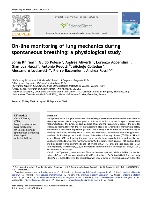 (PDF) On-line monitoring of lung mechanics during spontaneous breathing ...