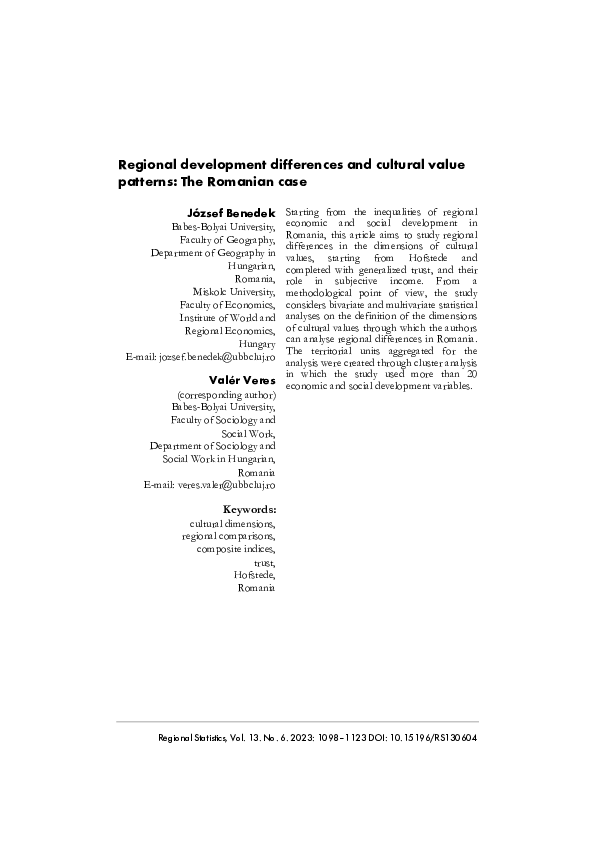 (PDF) Regional development differences and cultural value patterns: The ...