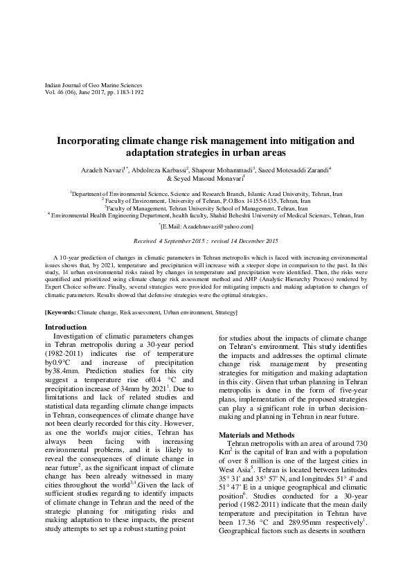 (PDF) Incorporating climate change risk management into mitigation and ...