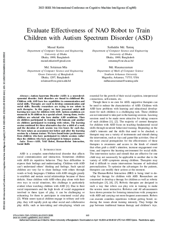 (PDF) Evaluate Effectiveness of NAO Robot to Train Children with Autism ...