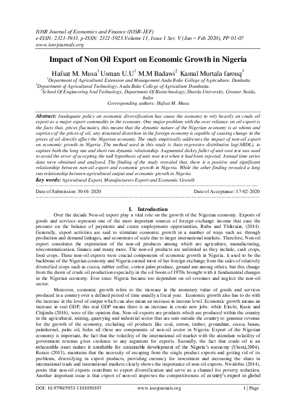 (PDF) The Impact of Non – Oil Export on Economic Growth in Nigeria