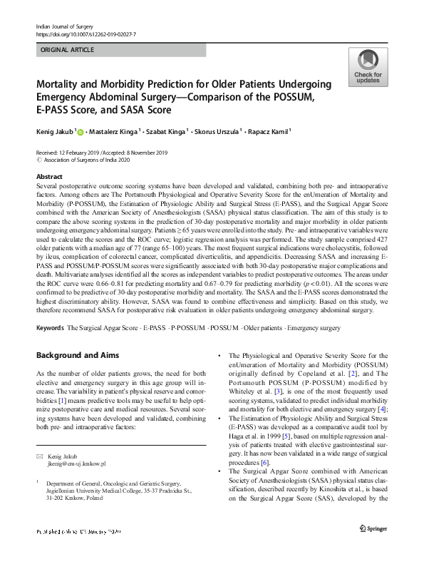 (PDF) Mortality and Morbidity Prediction for Older Patients Undergoing ...