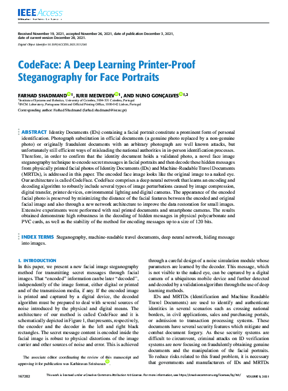 (PDF) CodeFace: A Deep Learning Printer-Proof Steganography for Face ...