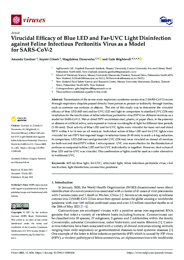 (PDF) Virucidal Efficacy of Blue LED and Far-UVC Light Disinfection ...